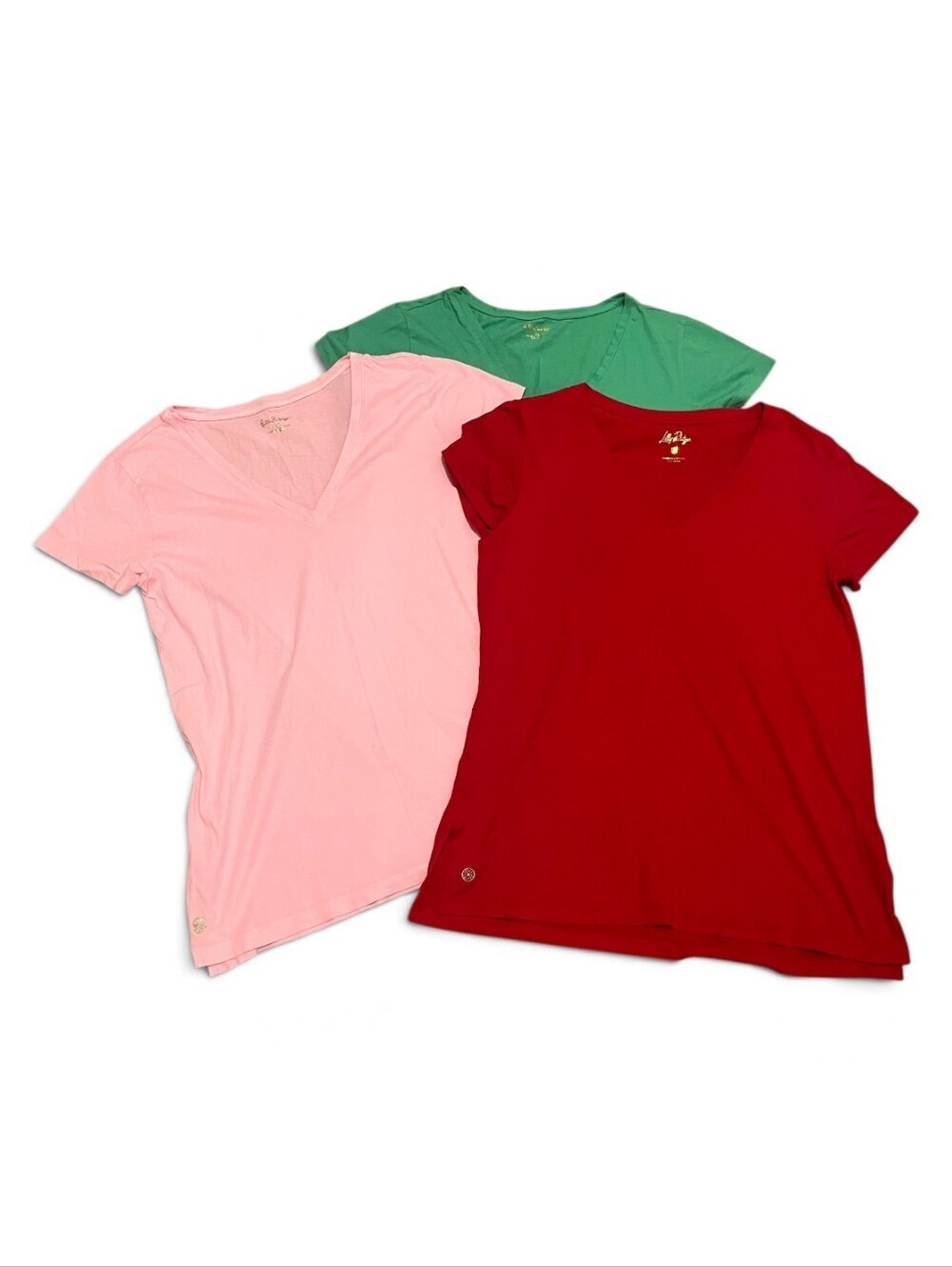 Lily Pulitzer M V-neck Tshirt Bundle X3 100% Cotton Logo Preppy Casual Vibrant